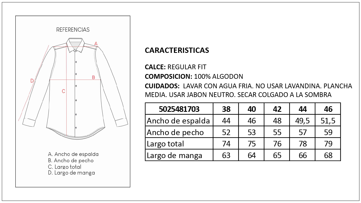 Tabla de Talles Camisa Rayada 100% Algodón Britches